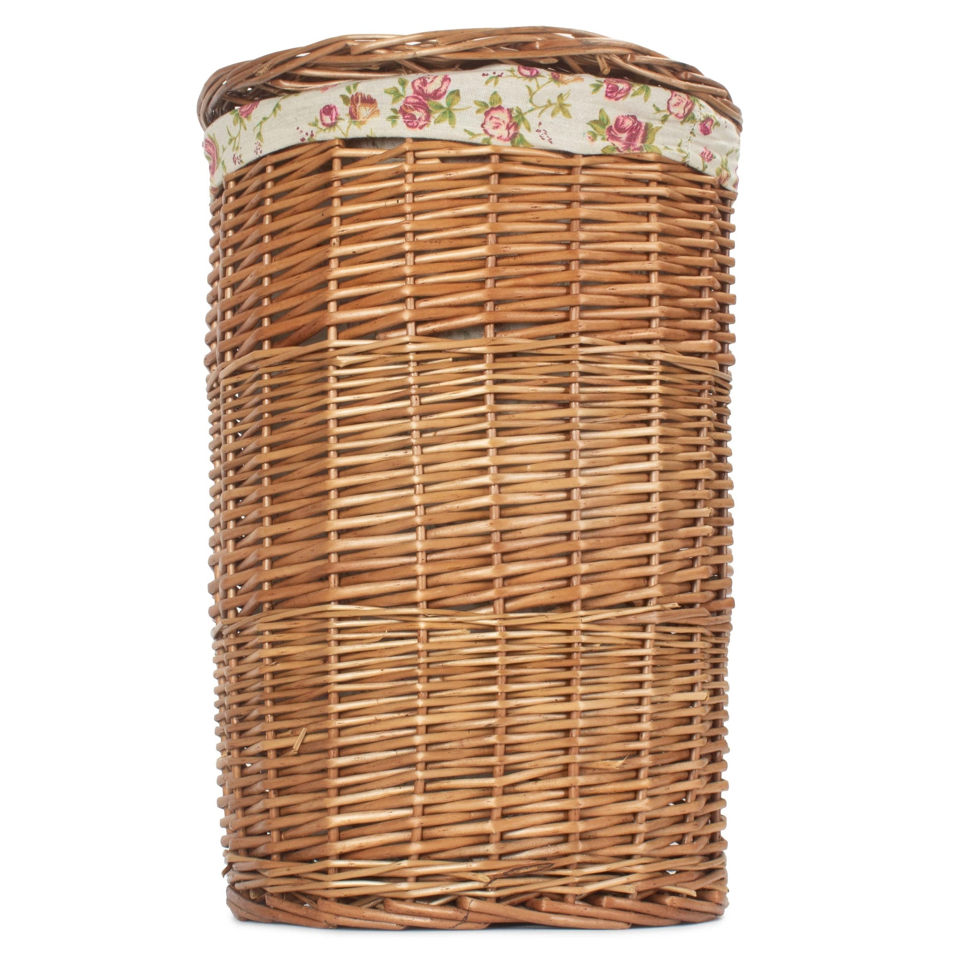 Light Steamed Willow Round Linen Basket with Garden Rose Lining - Small