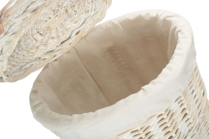 White Wash Willow Round Laundry Hamper with White Lining - Small