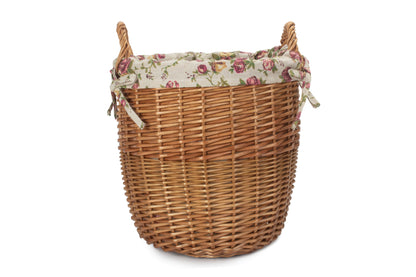Light Steamed Willow Linen Bin with Garden Rose Lining - Small