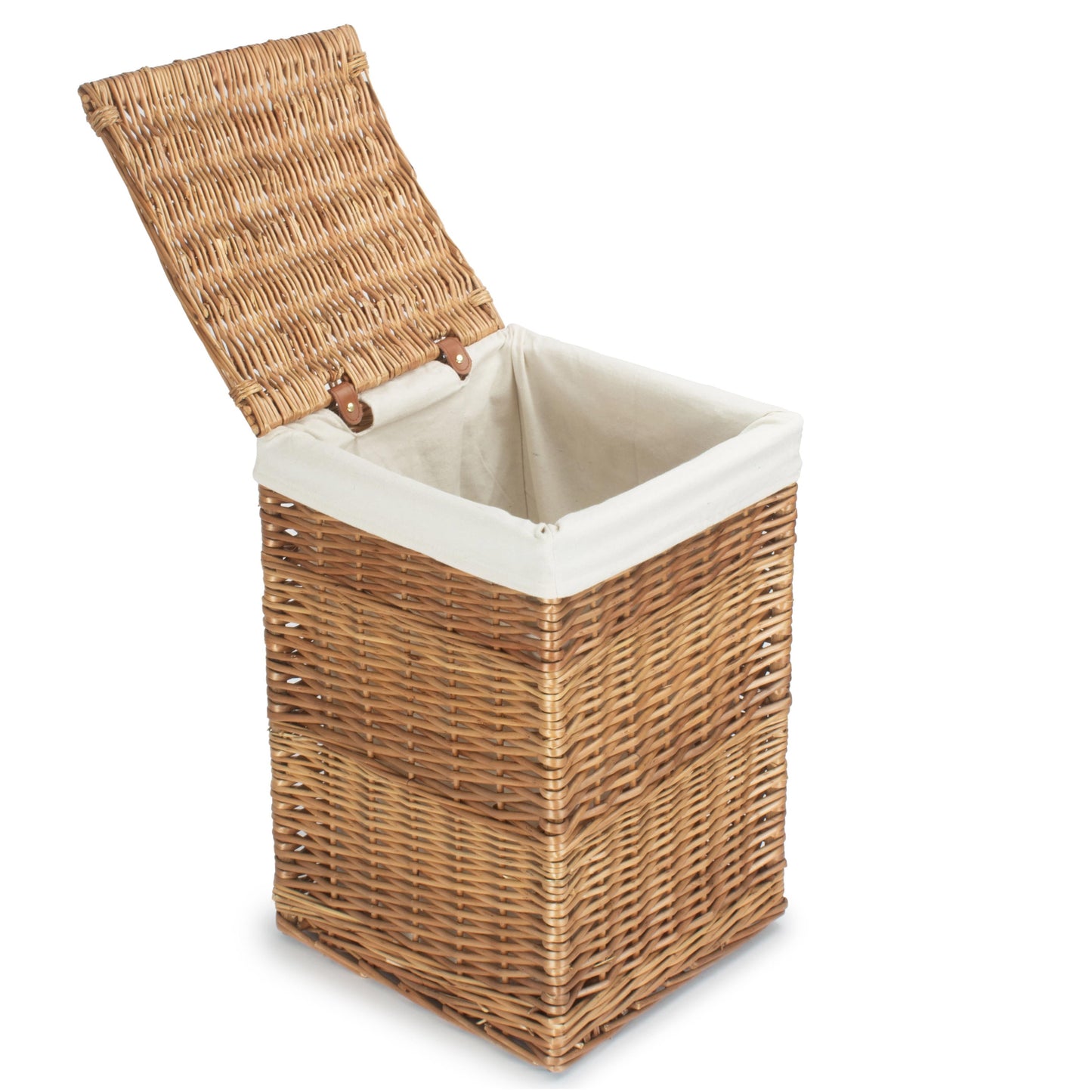 Light Steamed Willow Square Laundry Basket with White Lining - Small