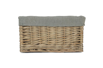 Small Antique Wash Willow Storage Basket with Grey Sage Lining