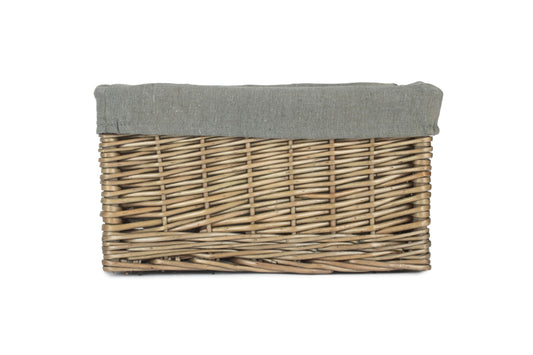 Small Antique Wash Willow Storage Basket with Grey Sage Lining