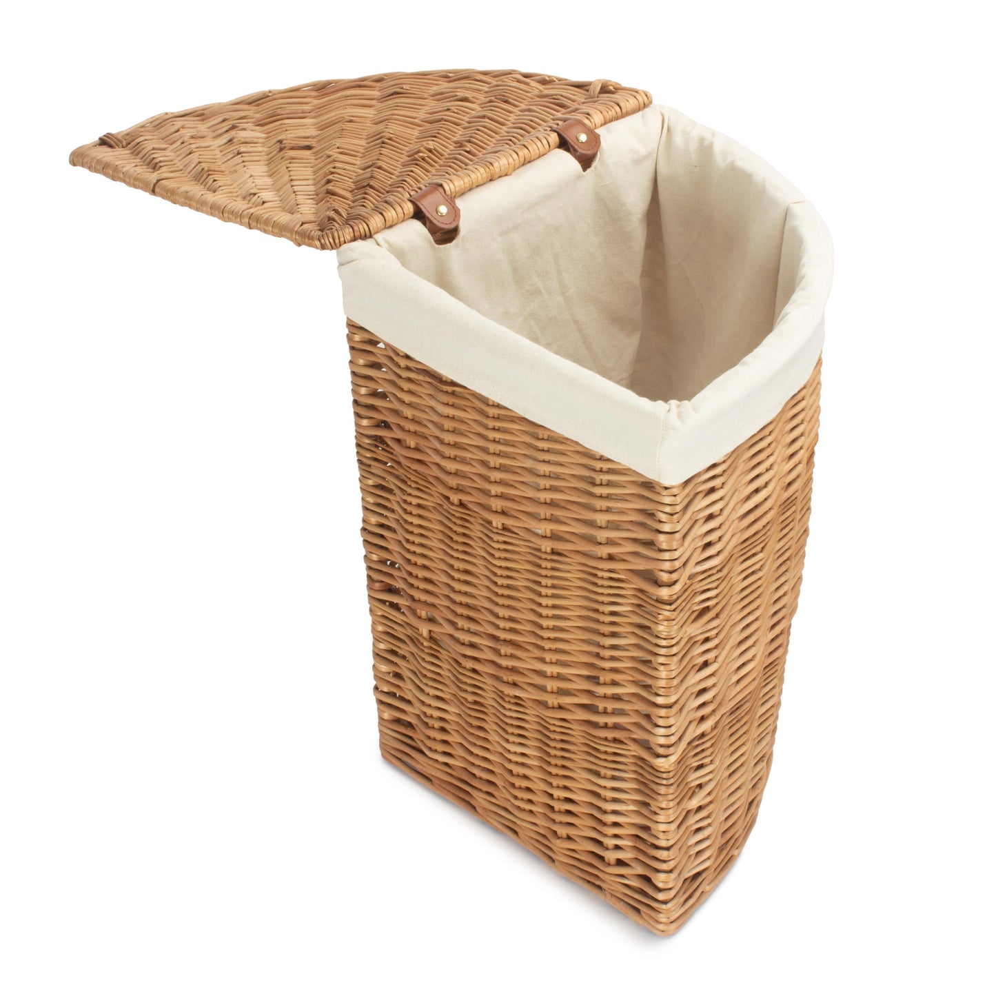 Light Steamed Willow Corner Linen Basket with White Lining - Small