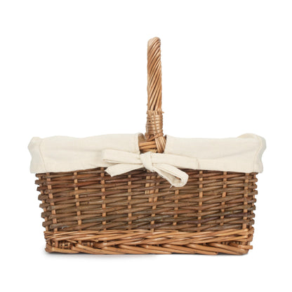 Rectangular Unpeeled Willow Shopper Basket with White Lining - Size 1 Small