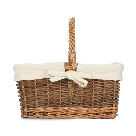 Rectangular Unpeeled Willow Shopper Basket with White Lining - Size 1 Small