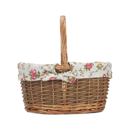 Oval Unpeeled Willow Shopper Basket with Garden Rose Lining - Size 1 Small