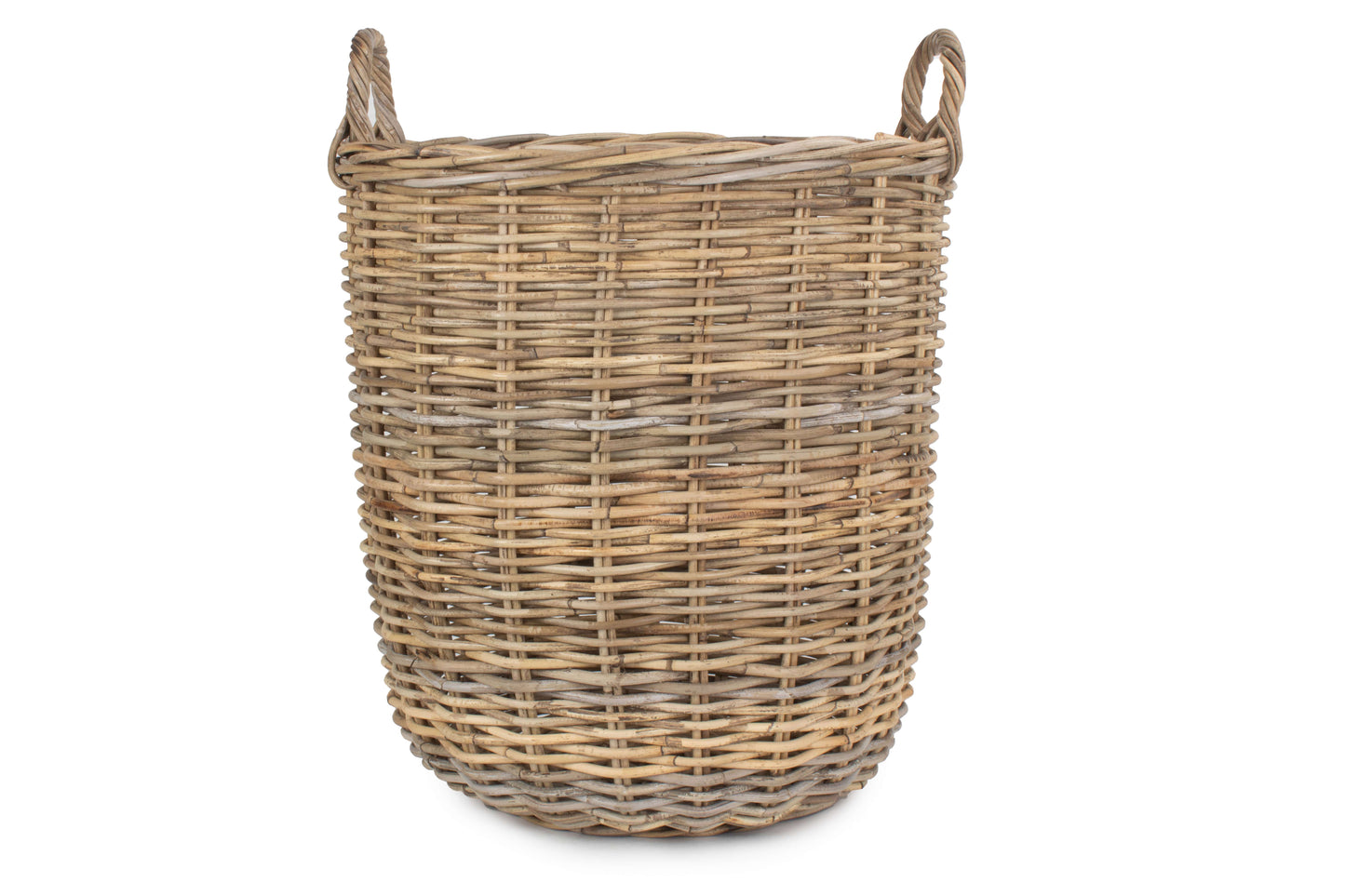 Medium Tall Round Fireside Grey Rattan Log Basket