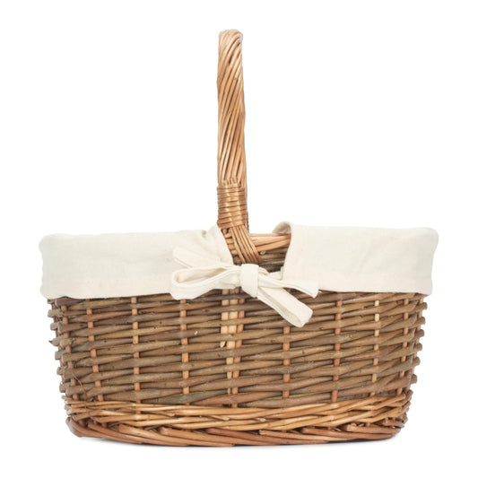 Oval Unpeeled Willow Shopper Basket with White Lining - Size 1 Small