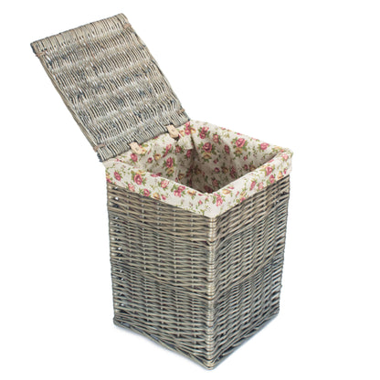 Antique Wash Willow Small Square Laundry Basket with Garden Rose Lining