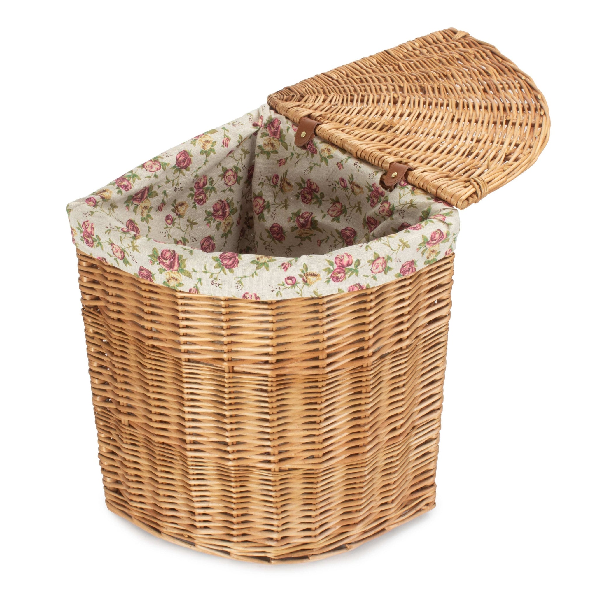 Light Steamed Willow Corner Linen Basket with Garden Rose Lining - Small