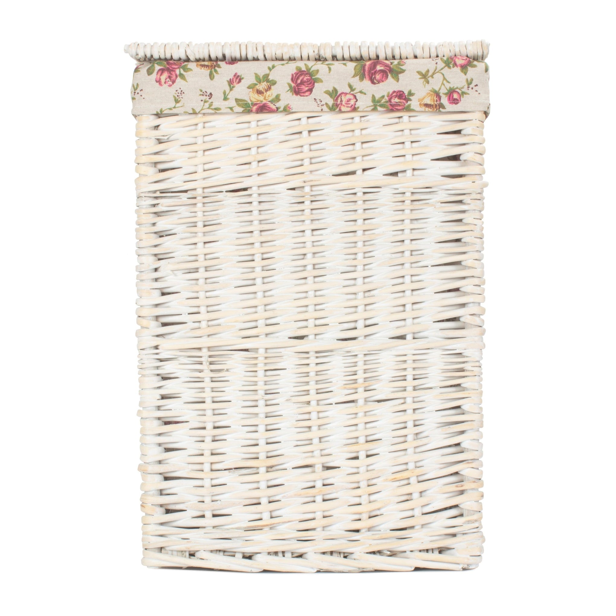 Square White Wash Laundry Hamper with Garden Rose Lining - Small