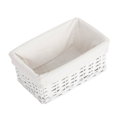 Small White Wicker Storage Basket with White Lining