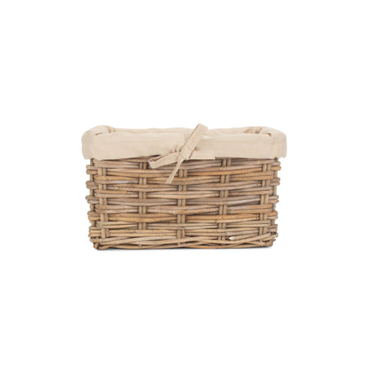 Small Rectangular Cordura Lined Grey Rattan Storage Basket