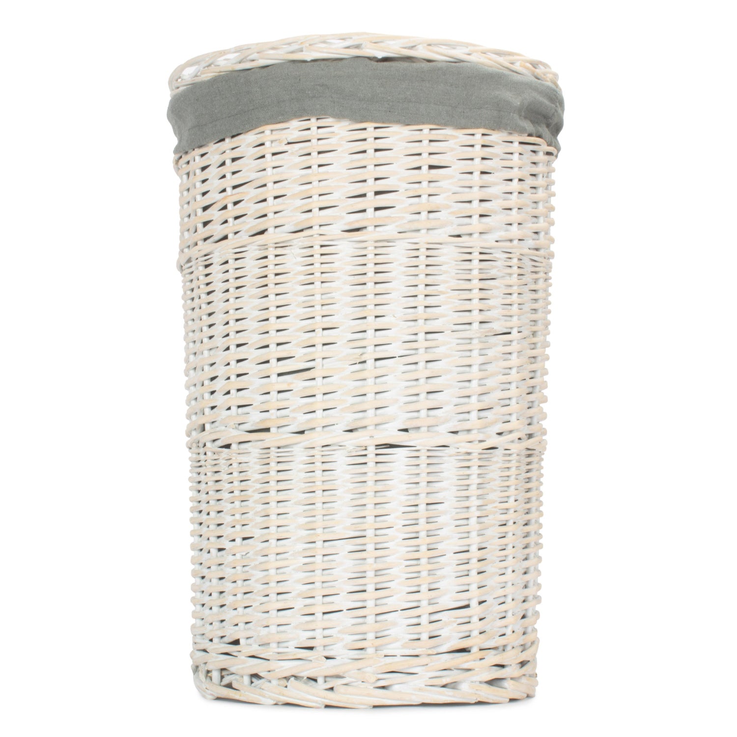 Round White Wash Willow Round Laundry Hamper with Grey Sage Lining - Small
