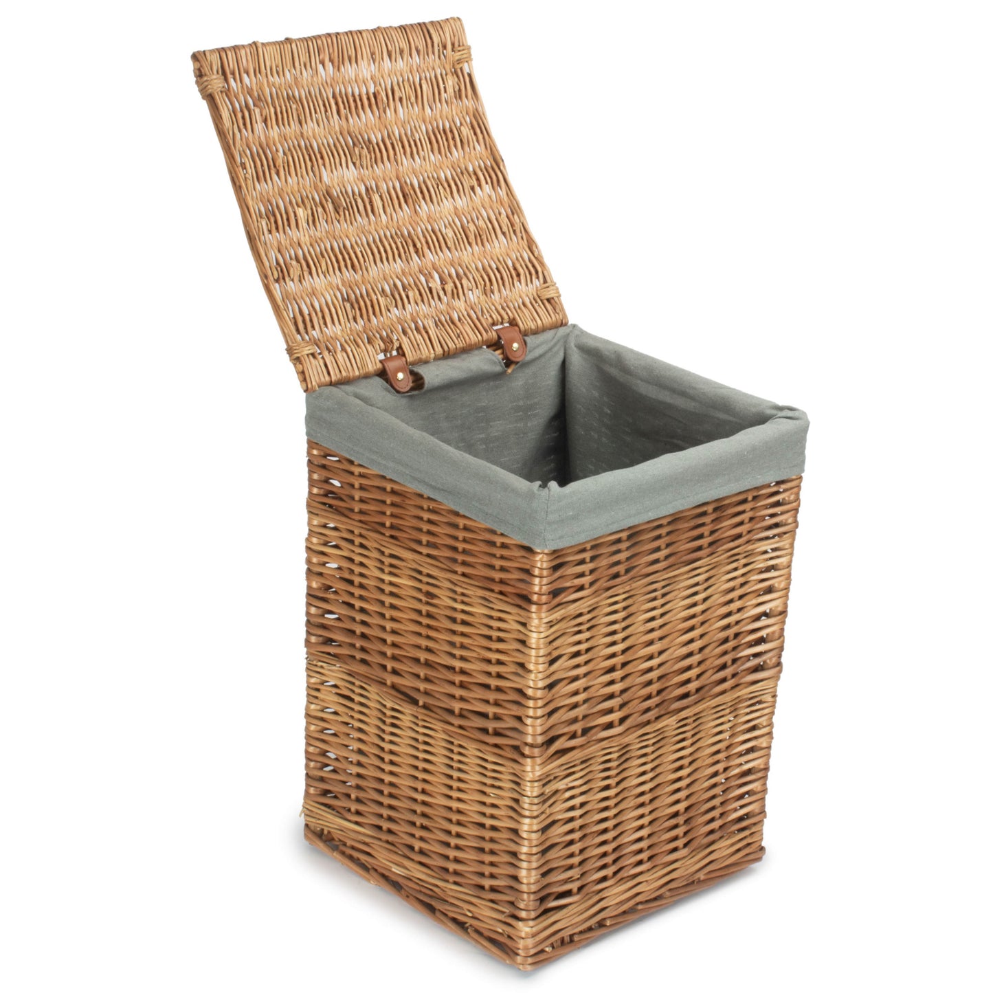 Light Steamed Small Square Laundry Basket With Grey Sage Lining