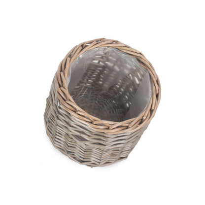 Small Round Antique Wash Lined Willow Planter