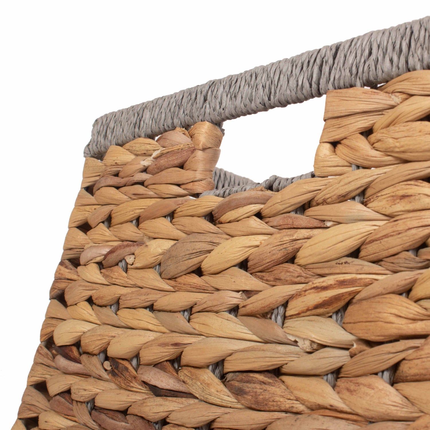 Small Square Water Hyacinth Storage Basket with Grey Rope Border