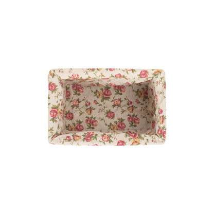 Small Antique Wash Willow Storage Basket with Garden Rose Lining