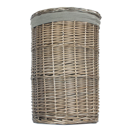 Antique Wash Willow Small Round Linen Basket with Grey Sage Lining