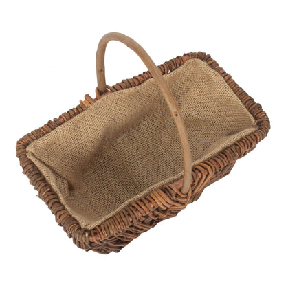 Small Rectangular Unpeeled Willow Garden Trug With Hessian Lining