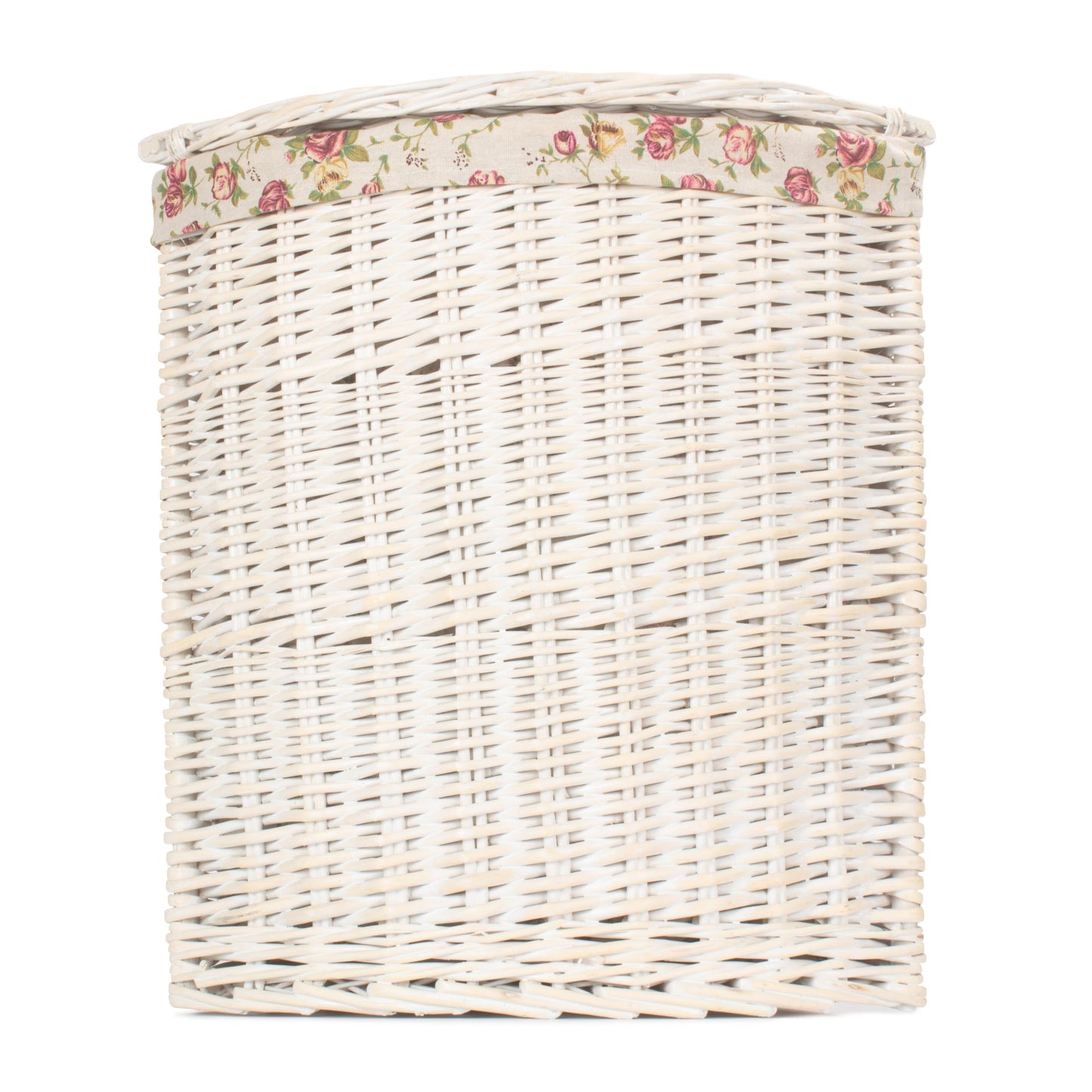 White Wash Willow Corner Laundry Hamper with Garden Rose Lining - Small