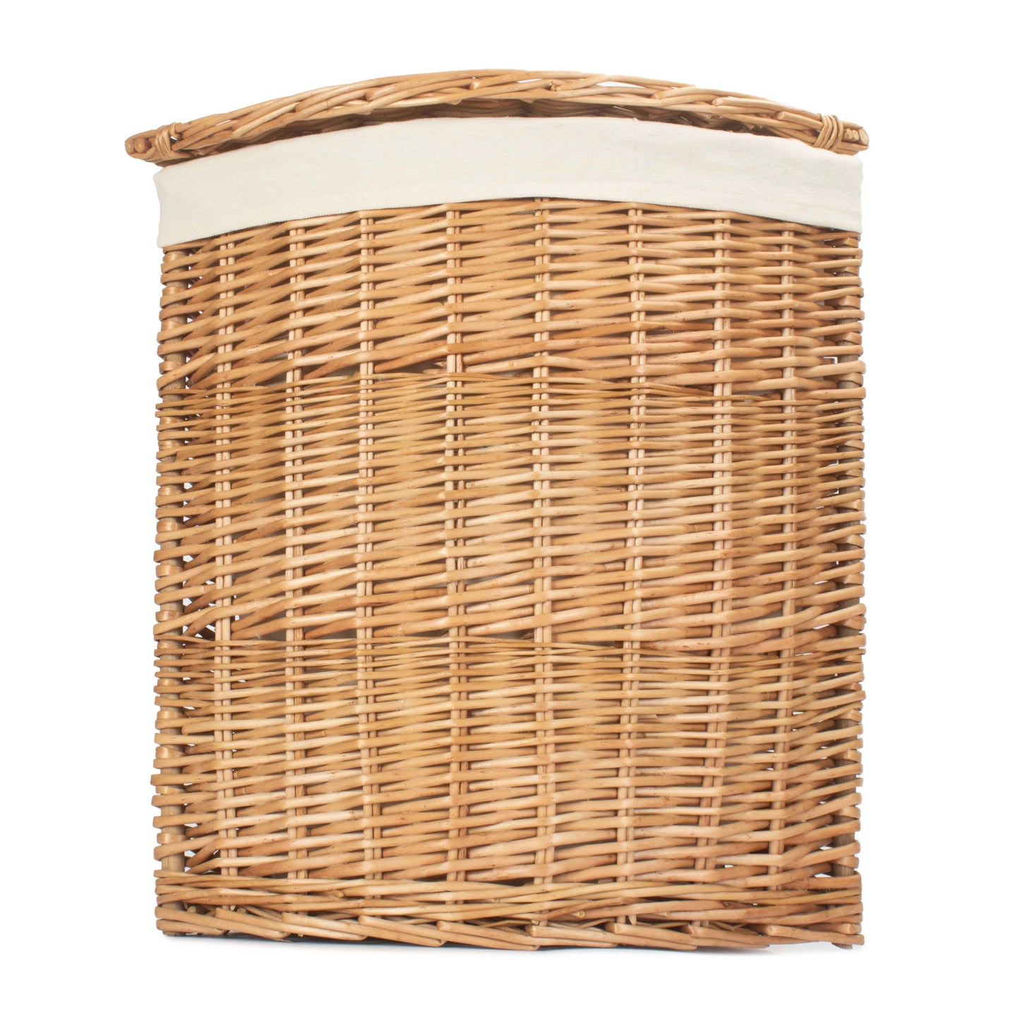 Light Steamed Willow Corner Linen Basket with White Lining - Small