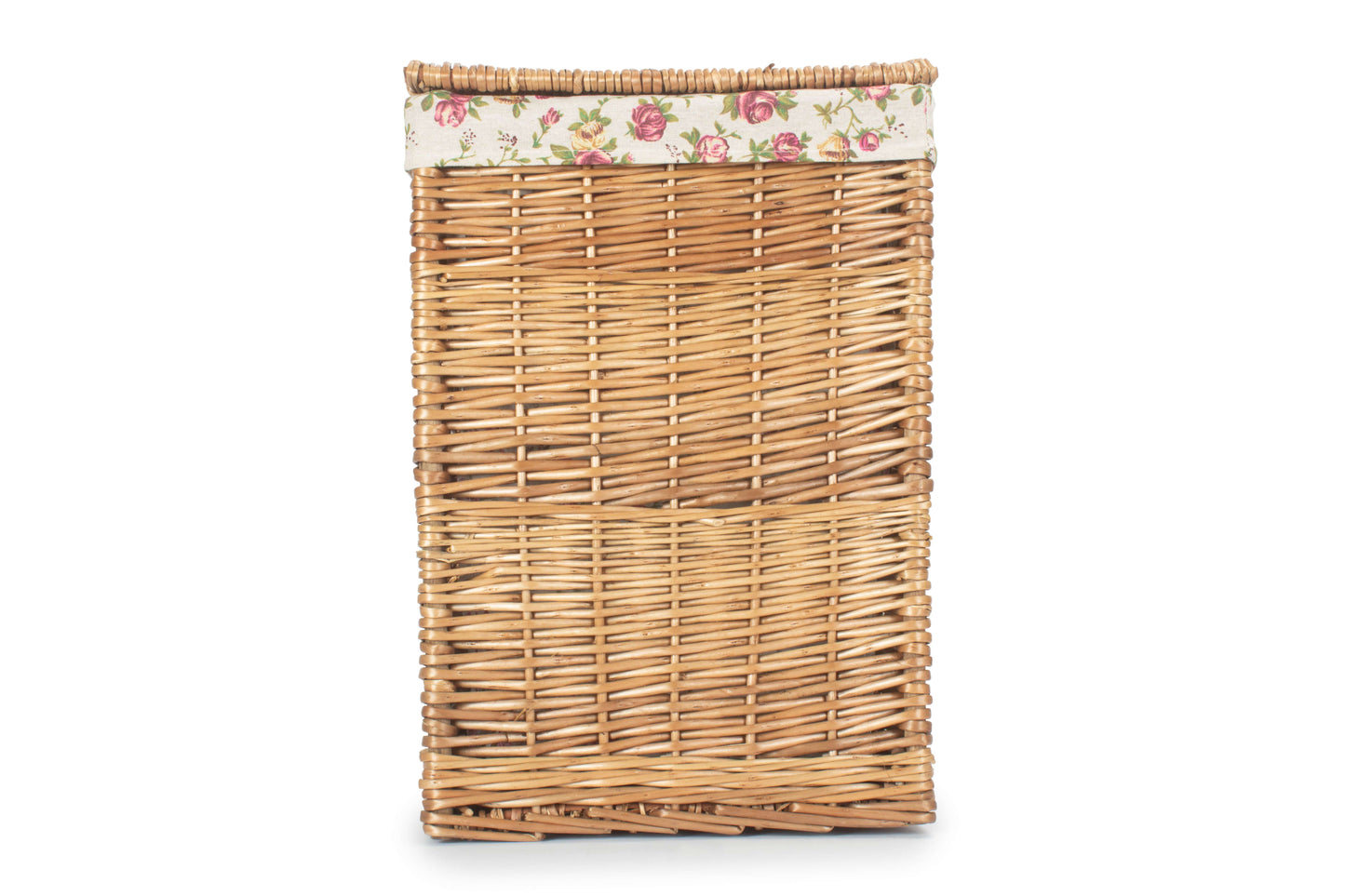 Light Steamed Willow Square Laundry Basket with Garden Rose Lining - Small