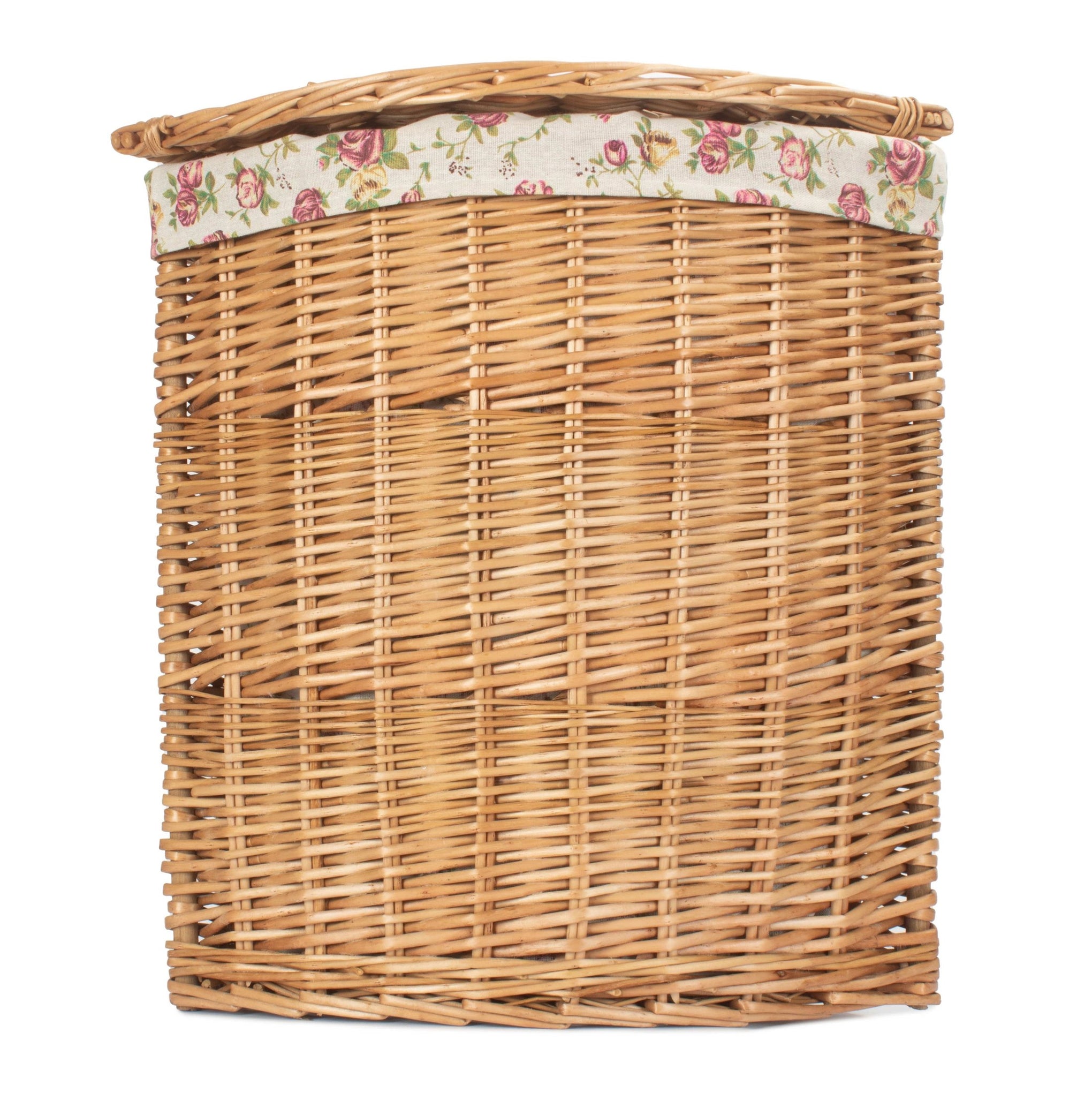 Light Steamed Willow Corner Linen Basket with Garden Rose Lining - Small