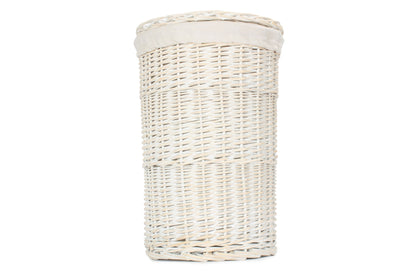 White Wash Willow Round Laundry Hamper with White Lining - Small