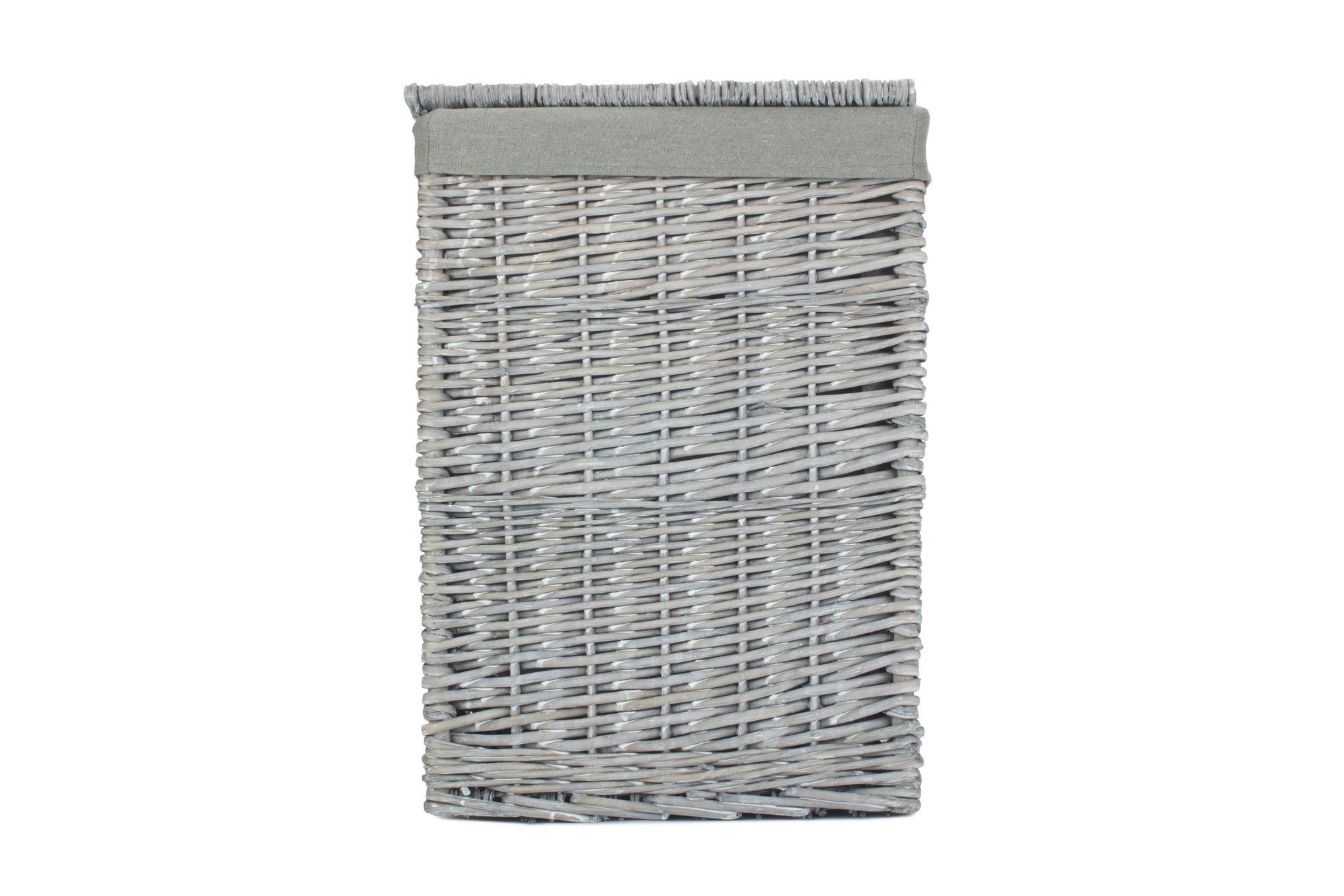 Grey Wash Willow Square Laundry Basket with Grey Sage Lining - Small