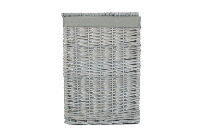 Grey Wash Willow Square Laundry Basket with Grey Sage Lining - Small