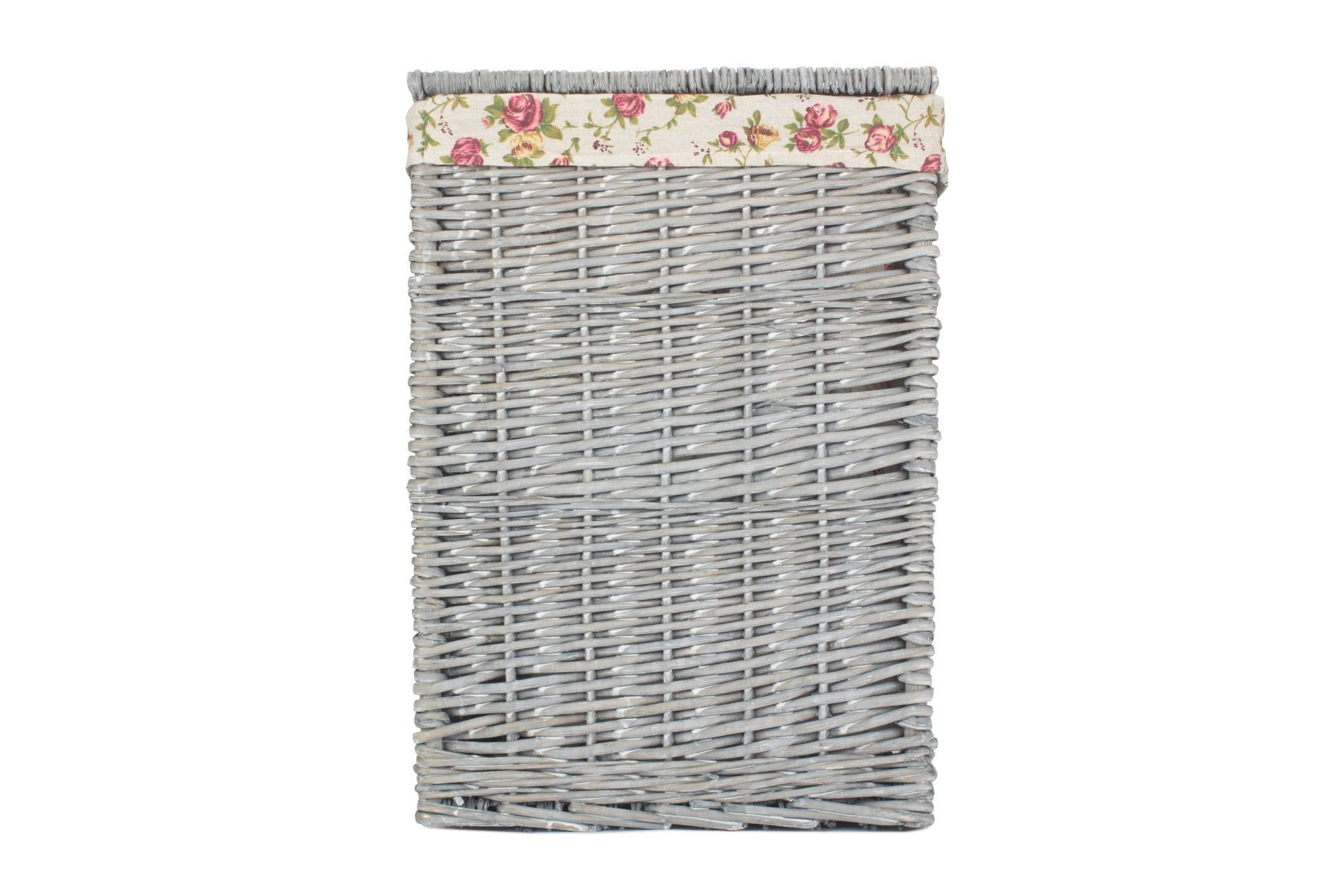Grey Wash Willow Small Square Laundry Basket with Garden Rose Lining