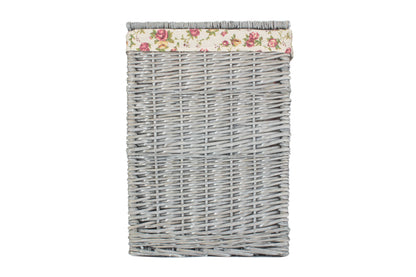 Grey Wash Willow Small Square Laundry Basket with Garden Rose Lining