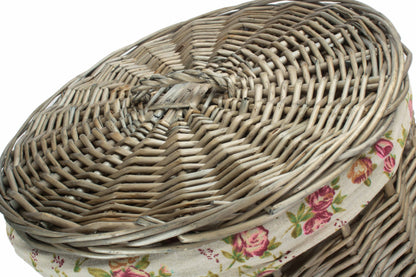 Antique Wash Willow Small Round Linen Basket with Garden Rose Lining