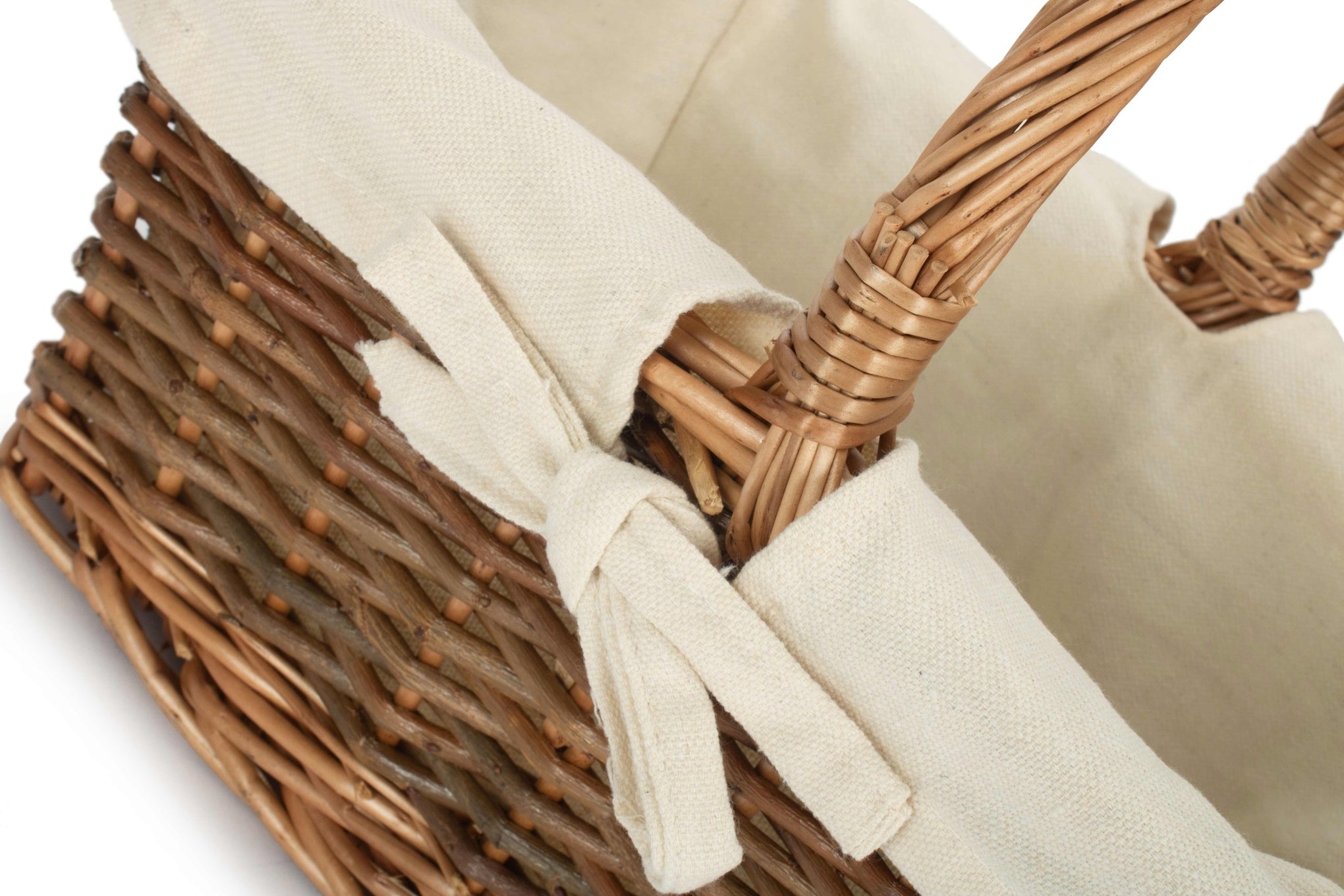 Rectangular Unpeeled Willow Shopper Basket with White Lining - Size 1 Small