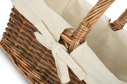 Rectangular Unpeeled Willow Shopper Basket with White Lining - Size 1 Small