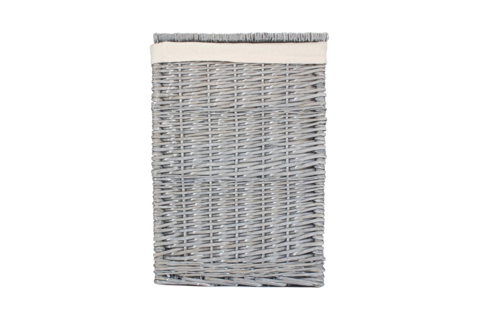 Grey Wash Willow Square Laundry Basket with White Lining - Small