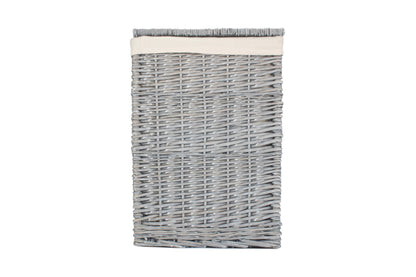 Grey Wash Willow Square Laundry Basket with White Lining - Small