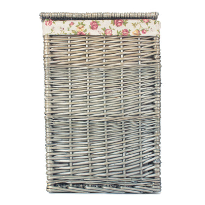 Antique Wash Willow Small Square Laundry Basket with Garden Rose Lining