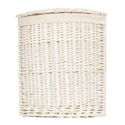 White Wash Willow Corner Laundry Hamper with White Lining - Small