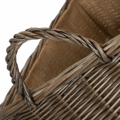 Small Antique Wash Rectangular Hessian Lined Basket
