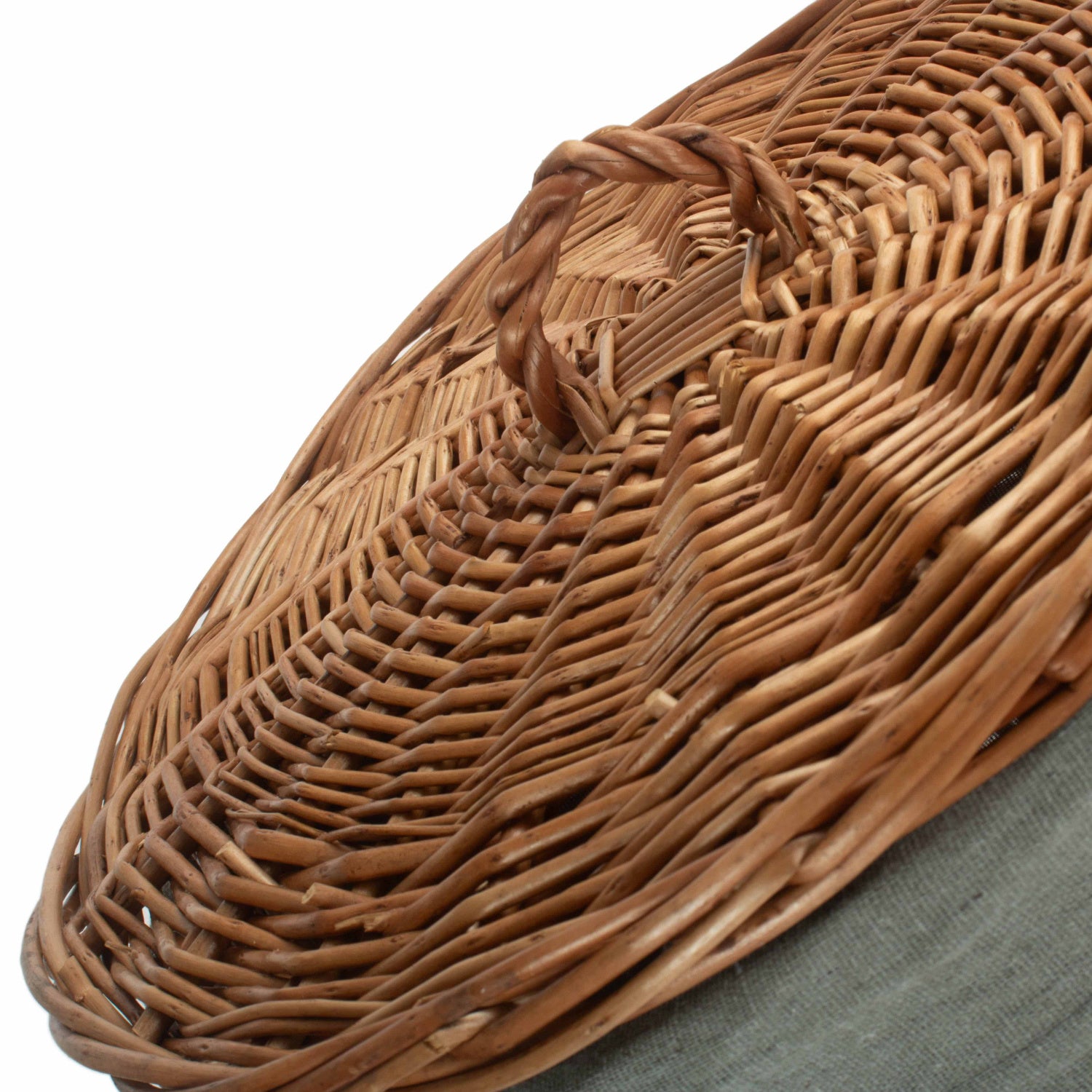 Light Steamed WIllow Round Linen Basket with Grey Sage Lining - Small