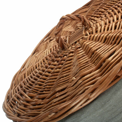 Light Steamed WIllow Round Linen Basket with Grey Sage Lining - Small