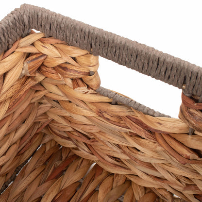 Small Water Hyacinth Rectangular Storage Basket With Grey Rope Border
