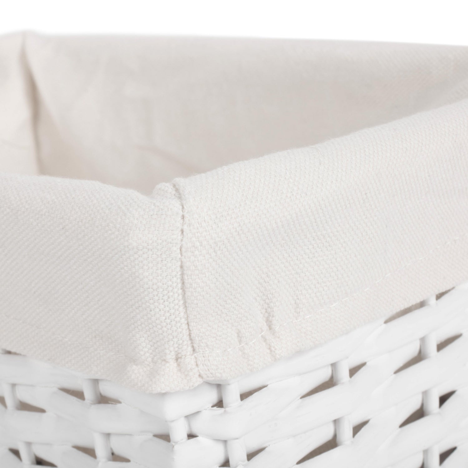 Small White Wicker Storage Basket with White Lining