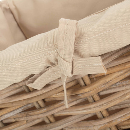 Small Rectangular Cordura Lined Grey Rattan Storage Basket