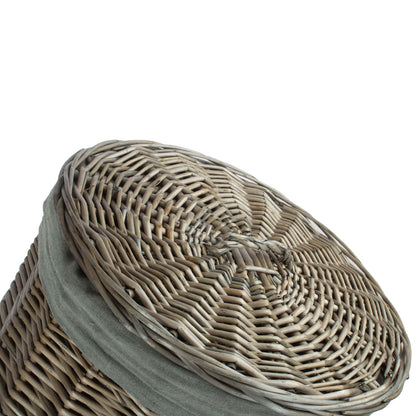 Antique Wash Willow Small Round Linen Basket with Grey Sage Lining