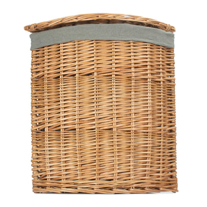 Light Steamed Willow Corner Linen Basket with Grey Sage Lining - Small