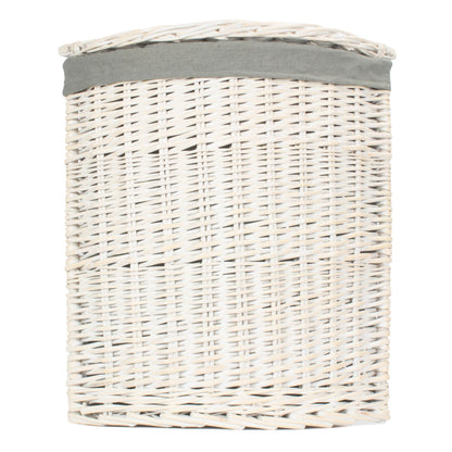 White Wash Willow Corner Laundry Hamper with Grey Sage Lining - Small