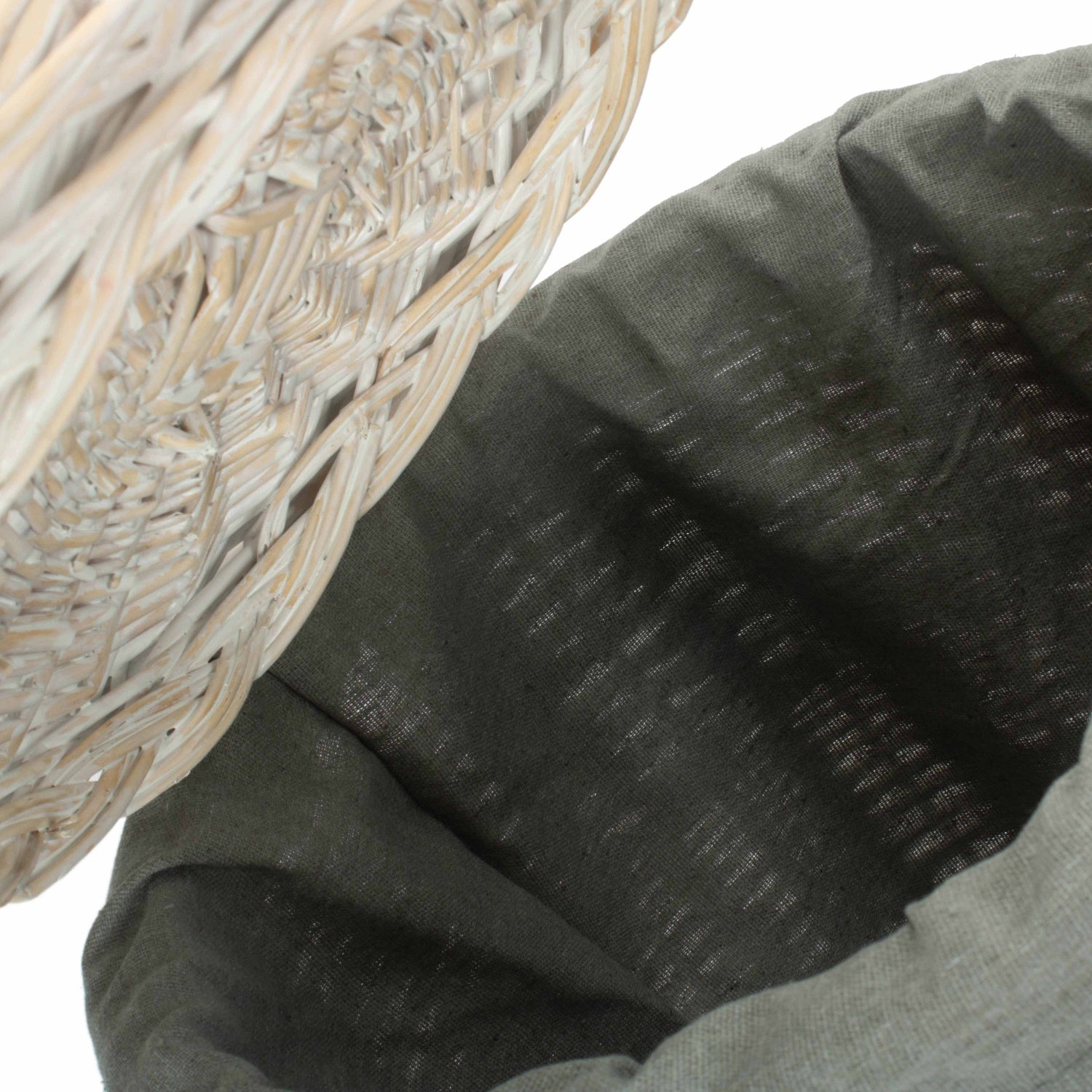 Round White Wash Willow Round Laundry Hamper with Grey Sage Lining - Small